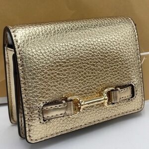 MICHAEL KORS Carson Small Metallic Pebbled Leather Wallet-Pale Gold